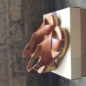 Clarks Clog Sandals Ledella Club Leather High Heel